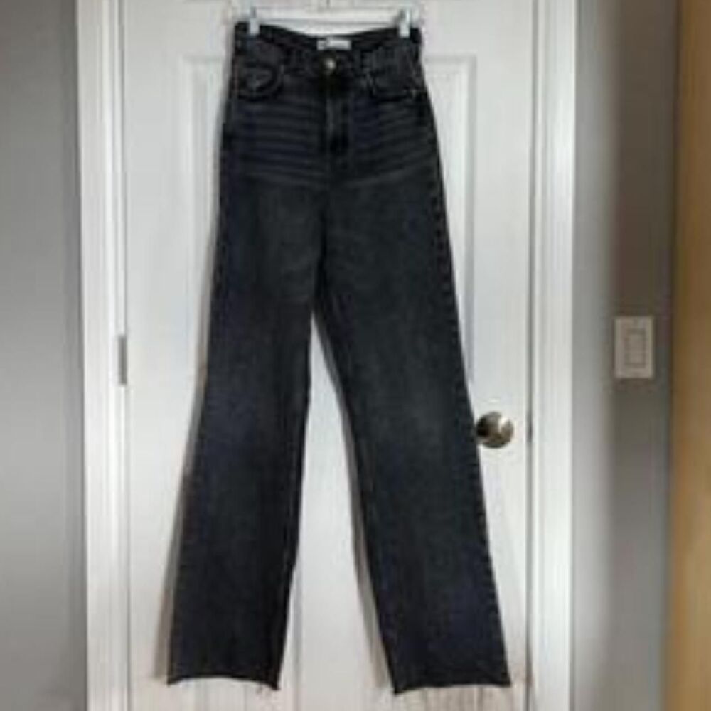 Zara High-waisted Wide Leg Acid-wash Black Jeans, Size 2